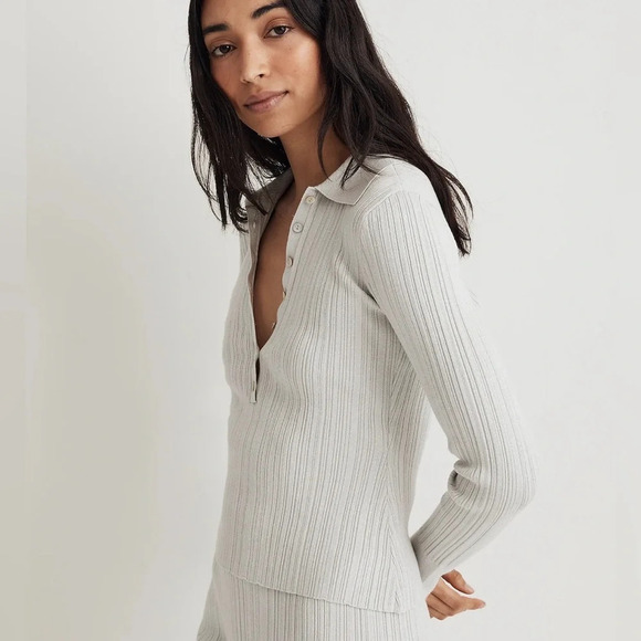Madewell x Aimee Song Shimmer Polo Sweater Size Medium - Picture 3 of 6